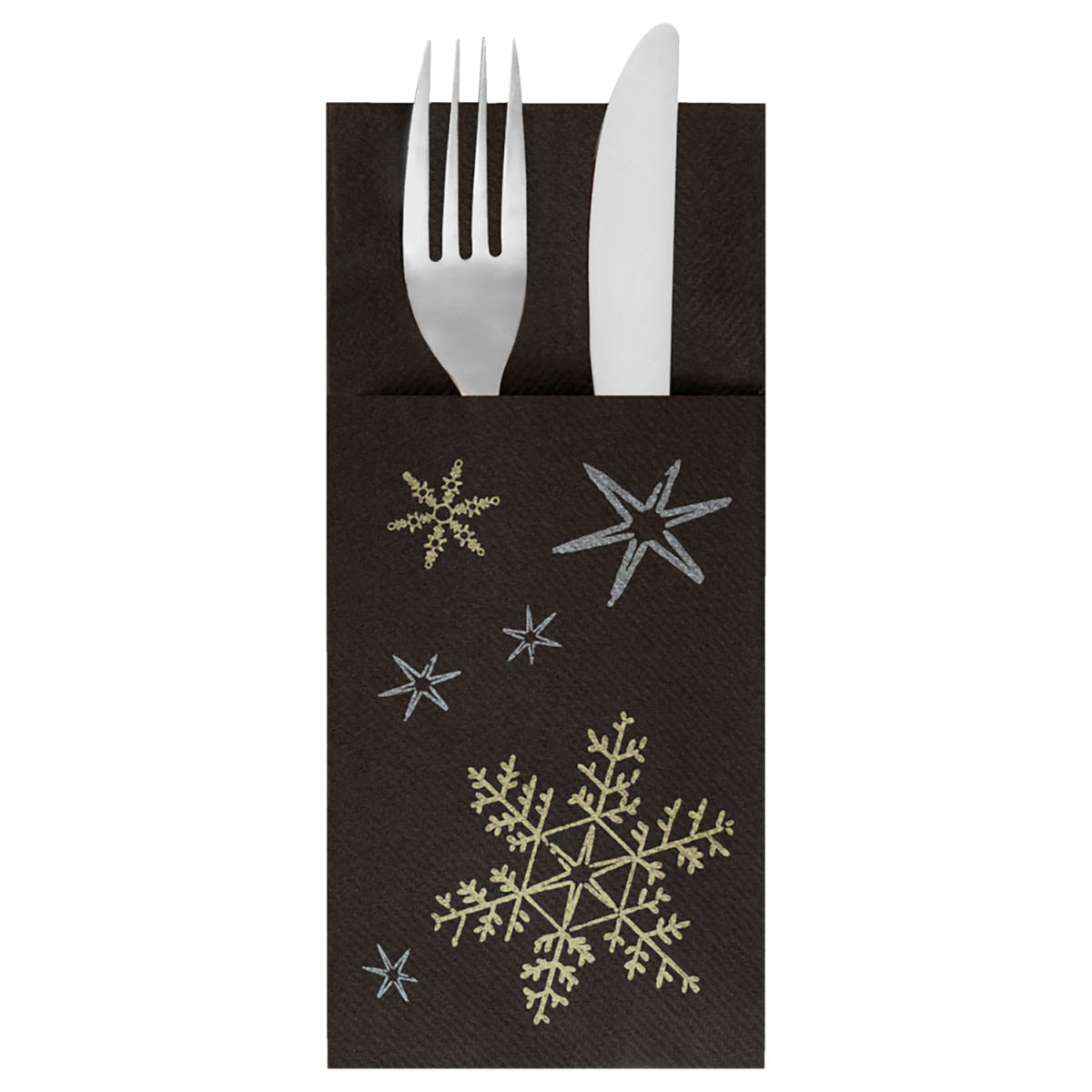GARCIA DE POU Bestecktasche Weihnachten Christmas Night 10x20 cm (BxL); schwarz/gold/silber; 50 Stück / Pack