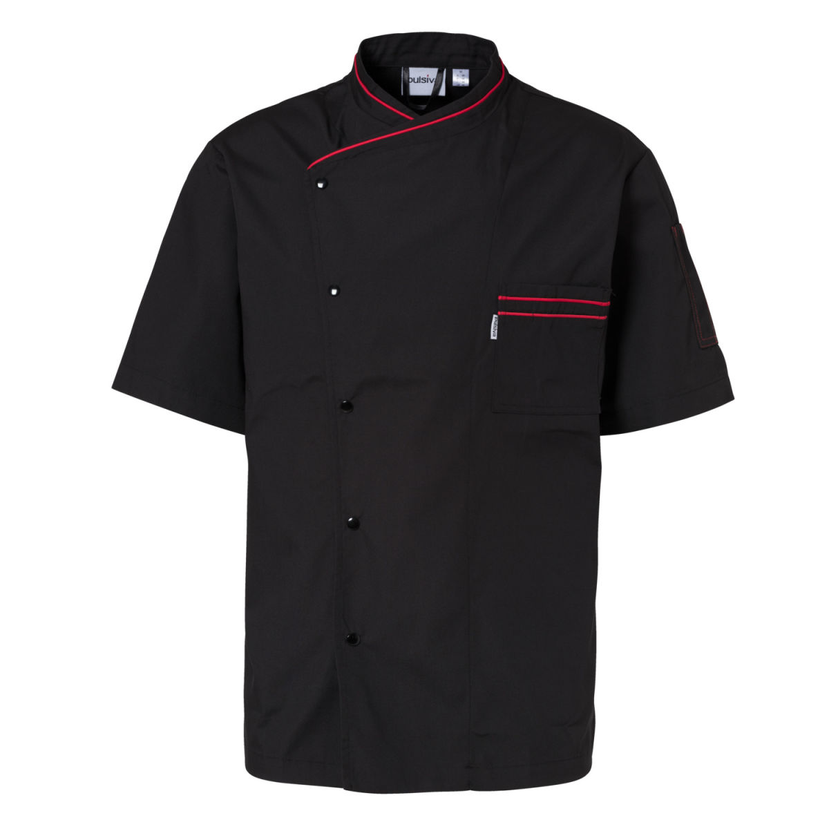 Giacca da cuoco Jonas maniche corte PULSIVA; Taglia 56; nero, bordino rosso