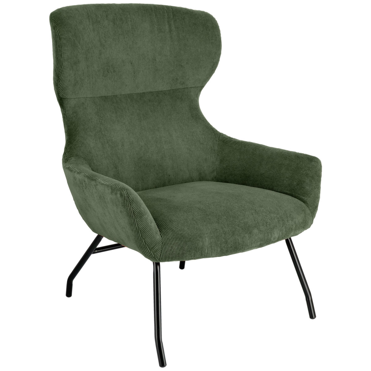 Poltrona con le orecchie Malin VEGA; 75x77x103 cm (LxPxH); seduta verde, struttura nero
