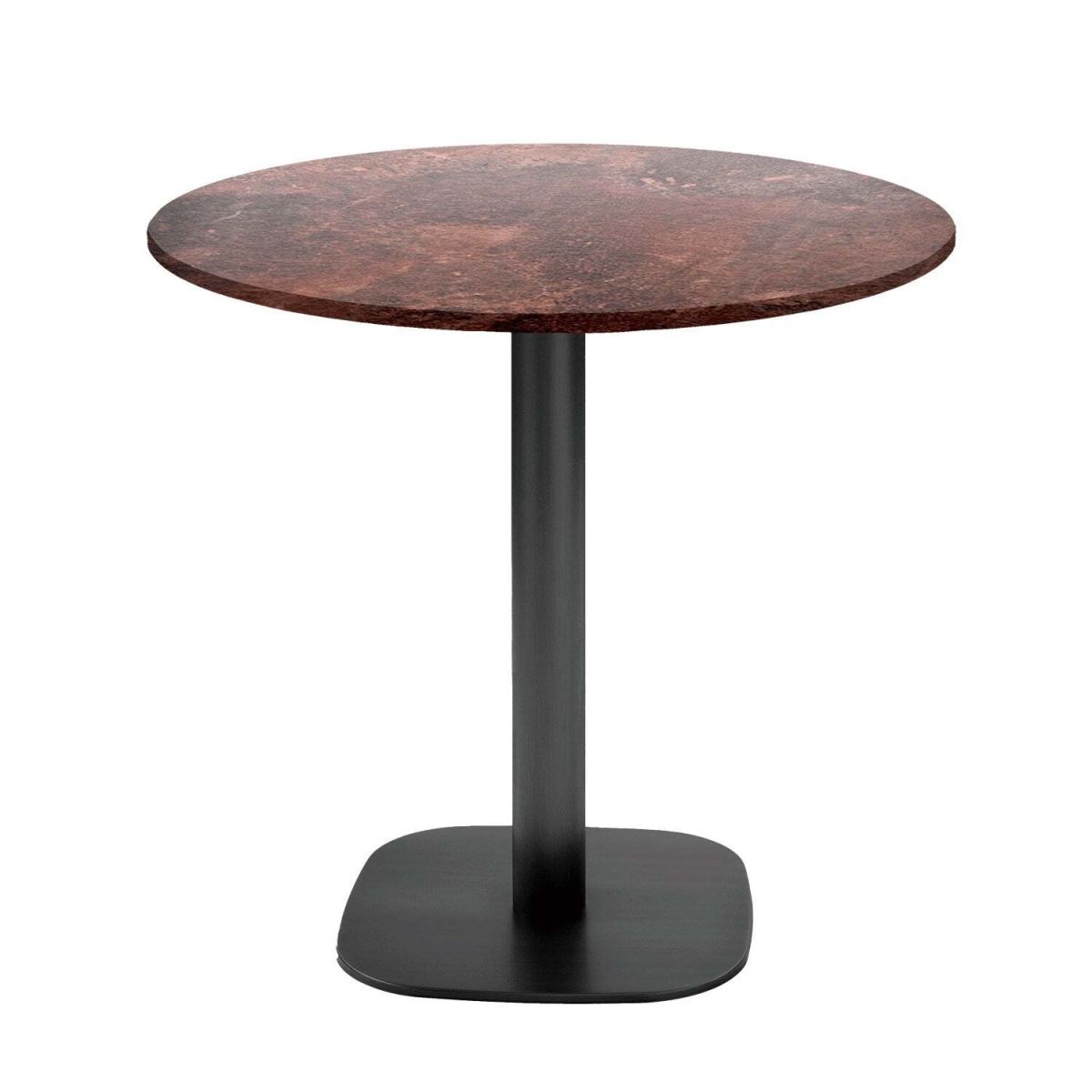 RestooTab Tisch Round rund - Dekor Stein & Holz 75x70 cm (HxØ); Platte metall verrostet, Gestell schwarz; rund