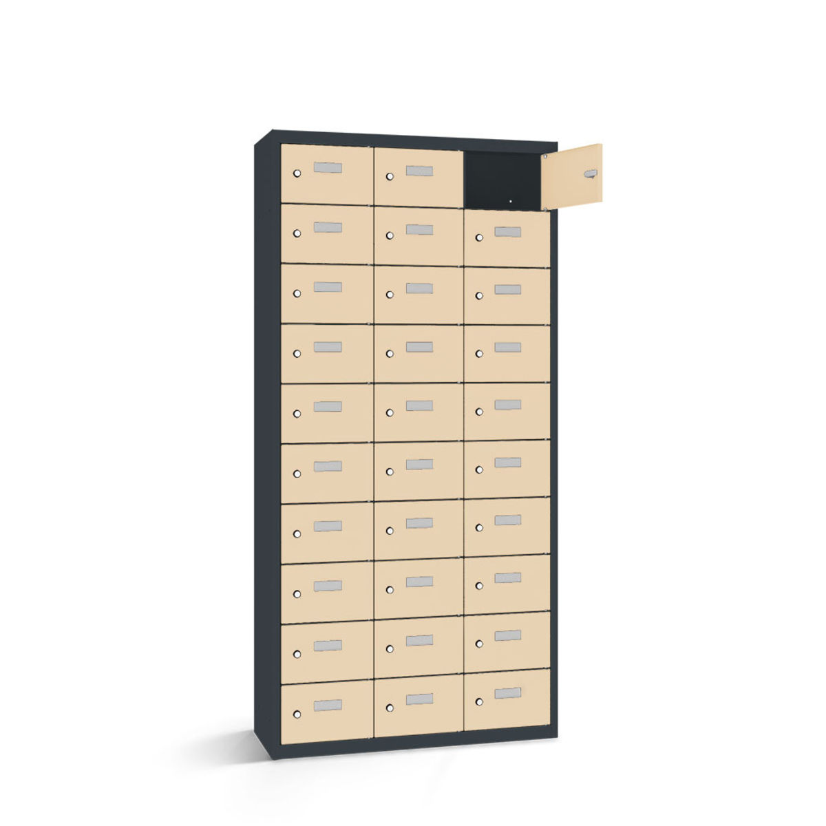 rotstahl Wertfachschrank 30 Fächer mit anthrazitgrauem Korpus 87.5x30x180 cm (BxTxH); elfenbein