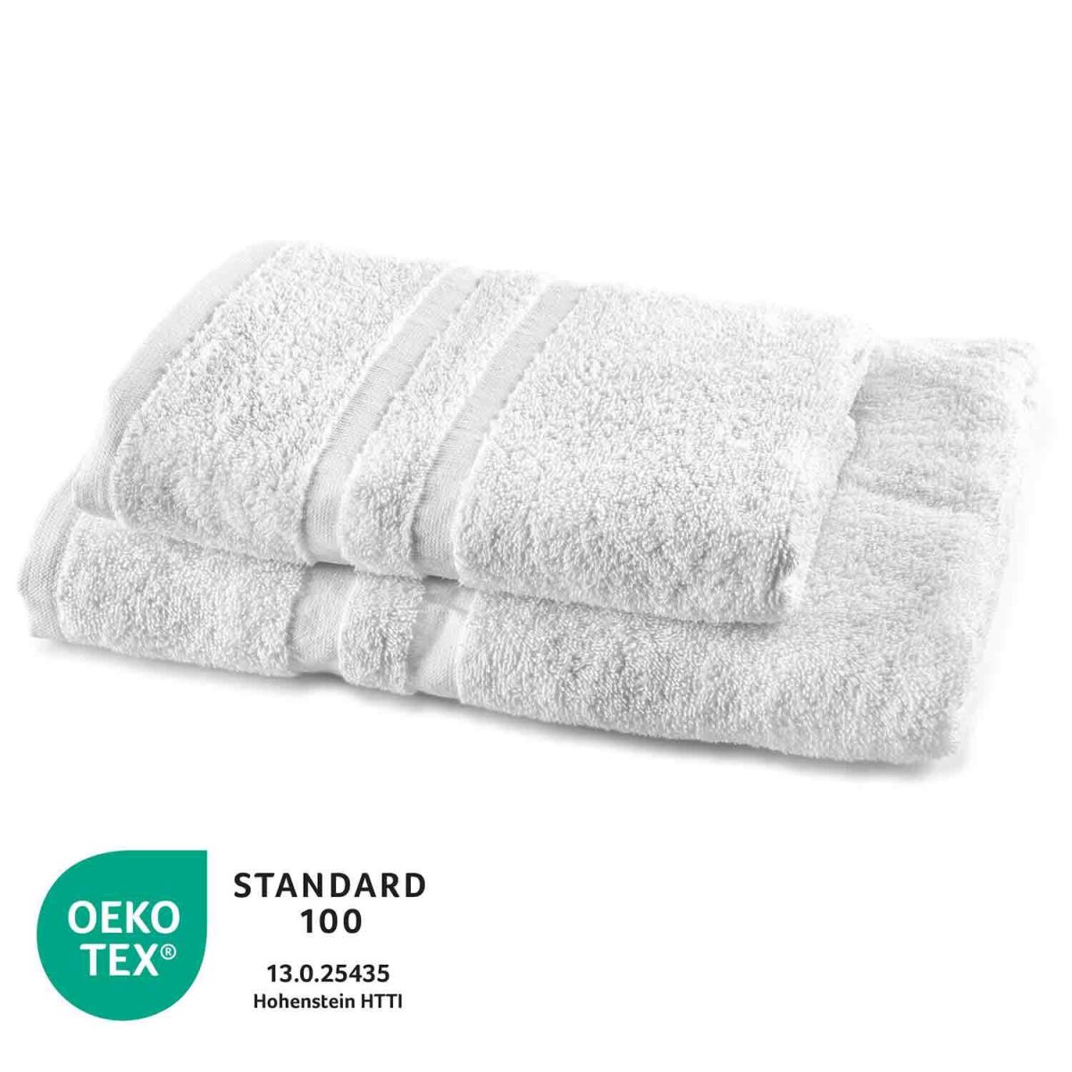 bertsch Hotelwäsche Handtuch Walkfrottee 380g/qm - 2 Streifenbordüre, 100% Baumwolle, Ringspinngarne, ca. 380 g/qm 50x100 cm (BxL); weiß