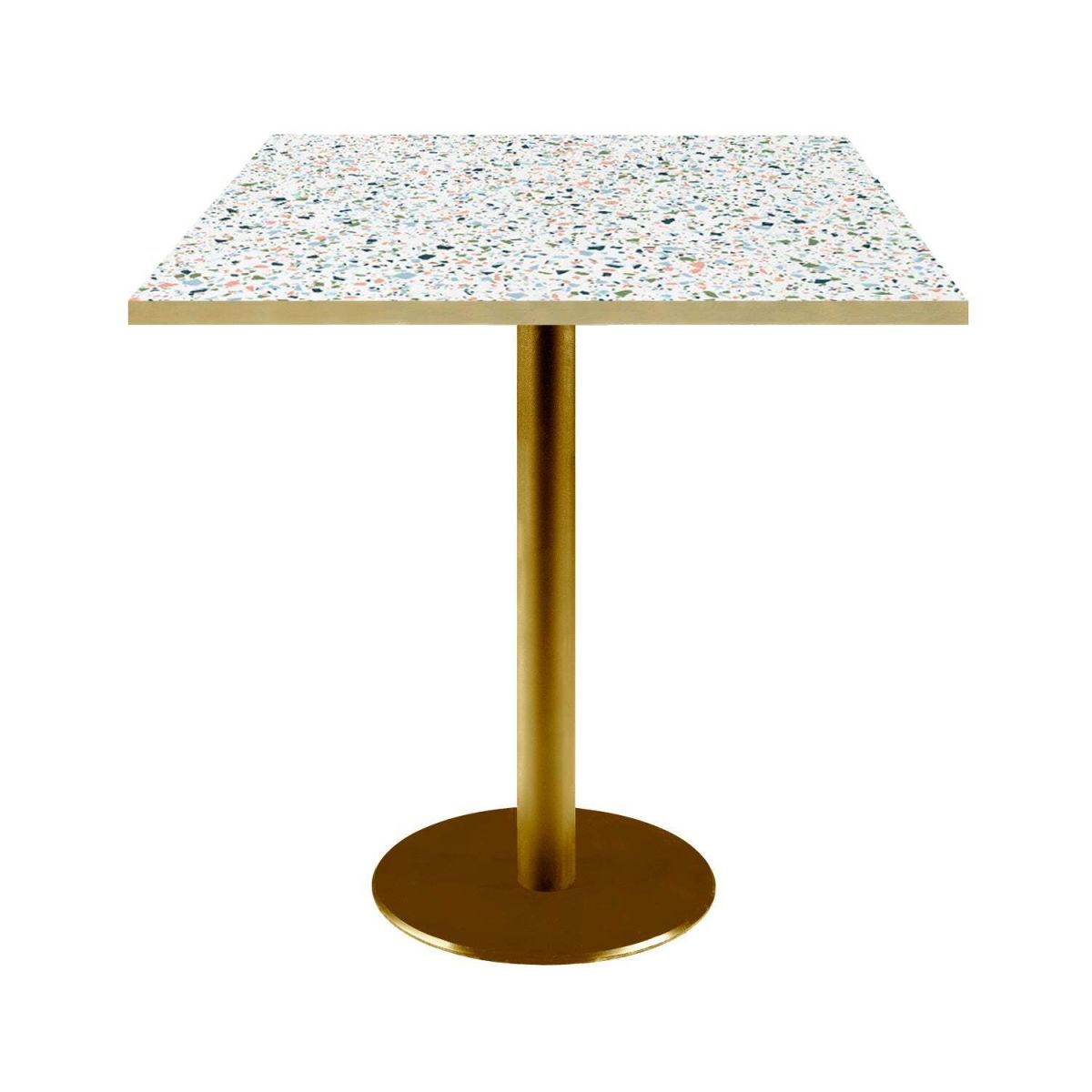 Tavolo Roma quadrato base dorato - laminato pietra & canti ottone RestooTab; 70x70x75 cm (LxLxH); multicolore/terazzo/ottone; quadrata