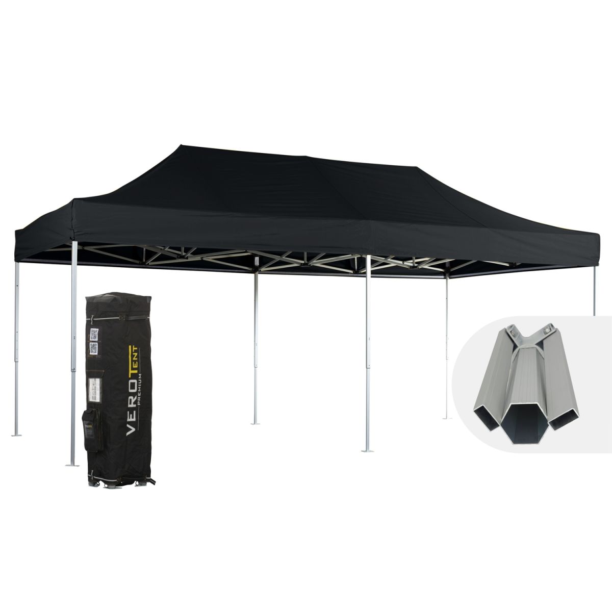 VeroTENT VeroTENT Faltpavillon 4x8m Budget50 mit Dach 400x800x400 cm (LxBxH); schwarz