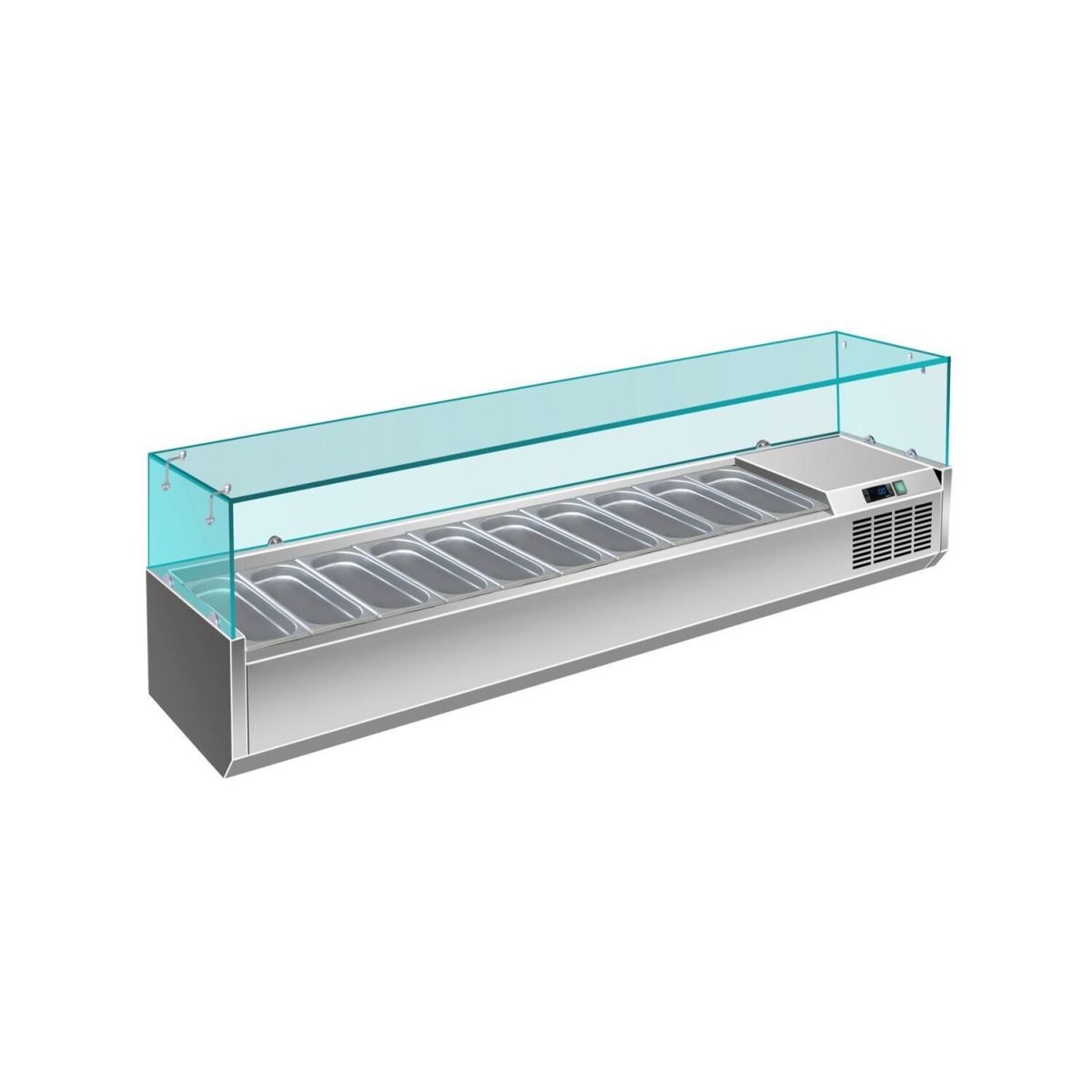 A&S Polarny Pizzakühlaufsatz mit Glasaufsatz 10x 1/4 GN 2000x335x460 mm 200x46x33.5 cm (BxHxT); edelstahl