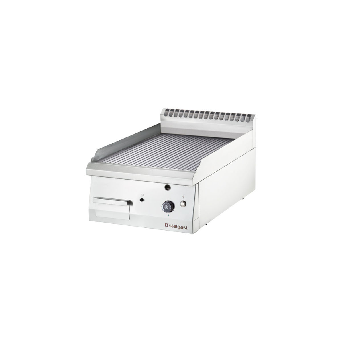 Stalgast Edelstahl Gas-Griddleplatte als Tischgerät, gerillte Grillfläche, Serie 700 ND; 40x70x25 cm (BxTxH); silber