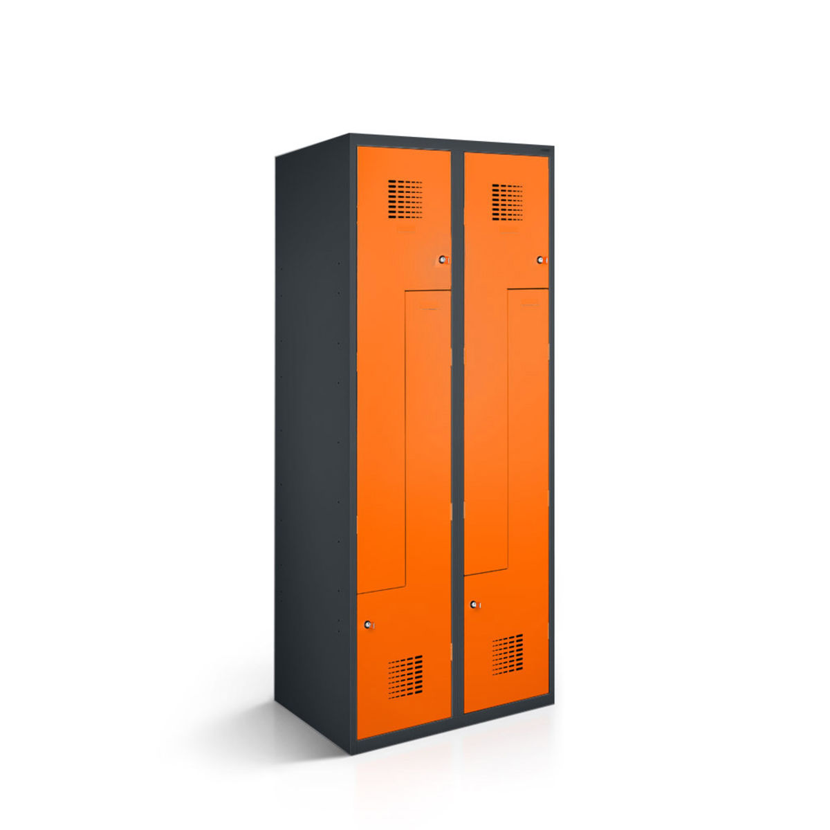 rotstahl Z-Spind 4 Türen mit anthrazitgrauem Korpus 60x50x180 cm (BxTxH); orange