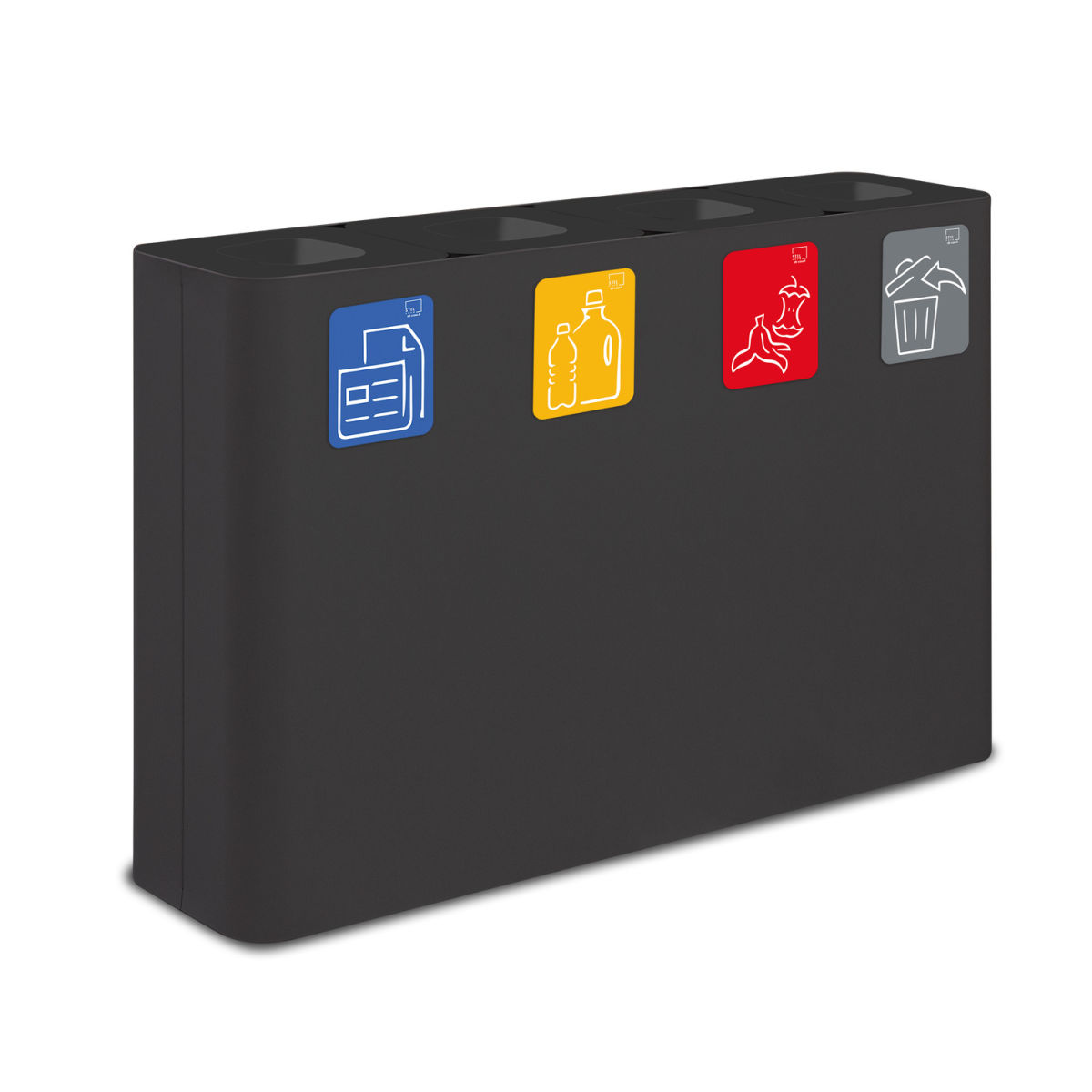 STIL CASA Stil Casa PURE Abfallsammelsystem, lackierter Stahl, mit vier Fächern zu je 60 Liter 240 l, 120.3x31x80.5 cm (LxBxH); schwarz; rechteckig