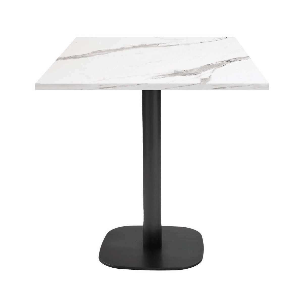 RestooTab Tisch Round quadratisch - Dekor Stein & Holz 70x70x75 cm (LxBxH); Platte weiß, Gestell schwarz; quadratisch