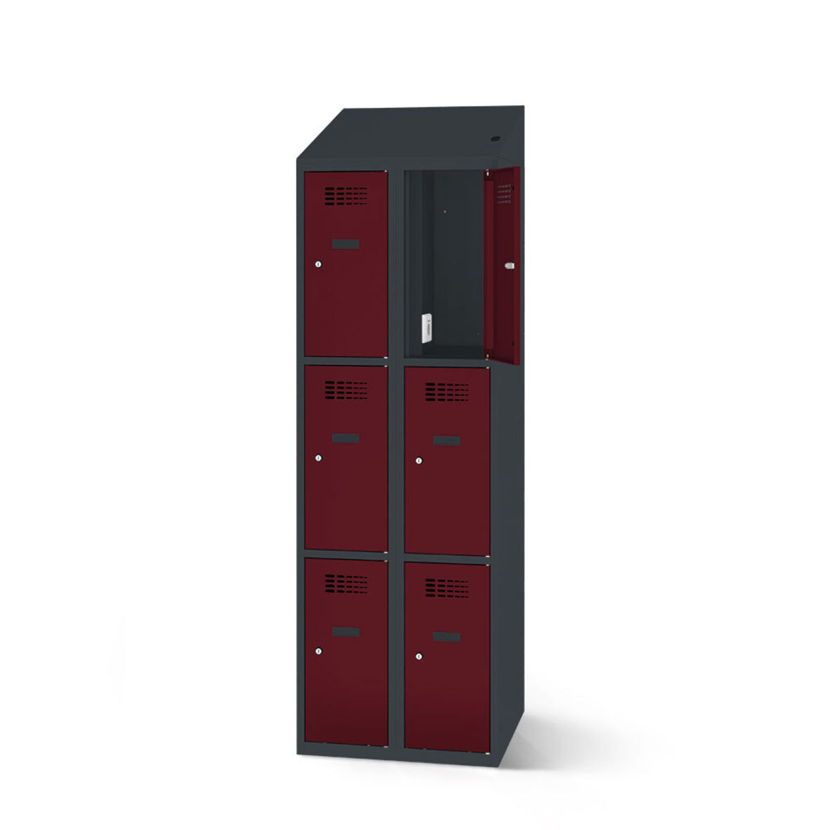 rotstahl Fächerschrank mit Ladefunktion 6 Fächer mit anthrazitgrauem Korpus 80x200 cm (BxH); bordeaux