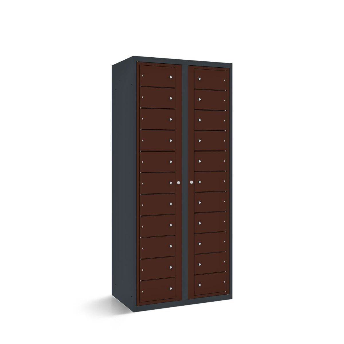 rotstahl Fächerschrank mit Zentraltüren 22 Fächer mit anthrazitgrauem Korpus 80x50x180 cm (BxTxH); mahagoni