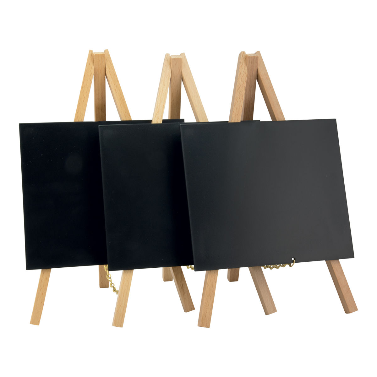 Set di 3 Mini Lavagne da Tavolo su Cavalletti - Legno finitura laccata mogano Securit; 15x24 cm (LxH); beige