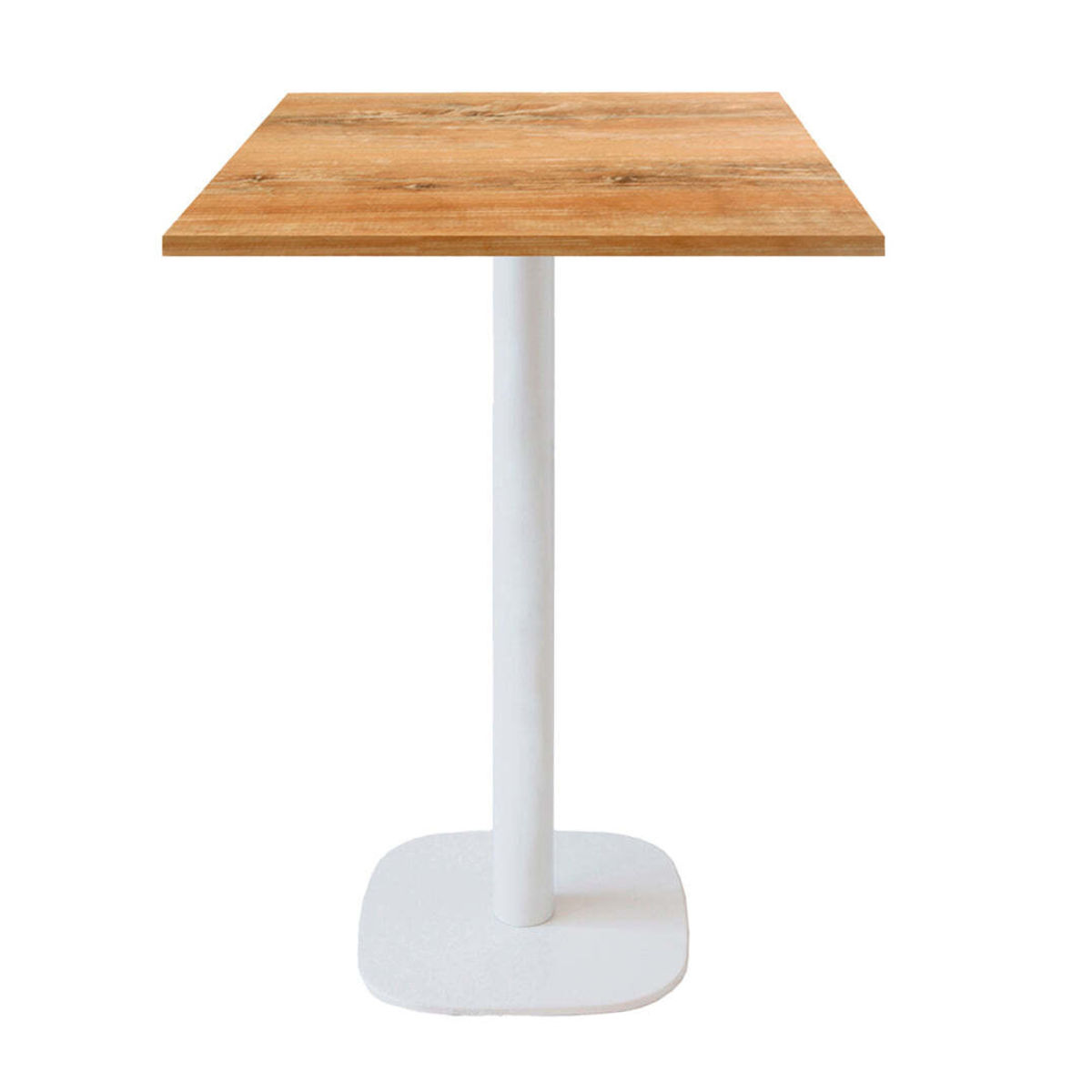RestooTab Stehtisch Round quadratisch Gestell weiß - Dekor Holz & Uni 60x60x113 cm (LxBxH); Platte eiche antik, Gestell weiß; quadratisch