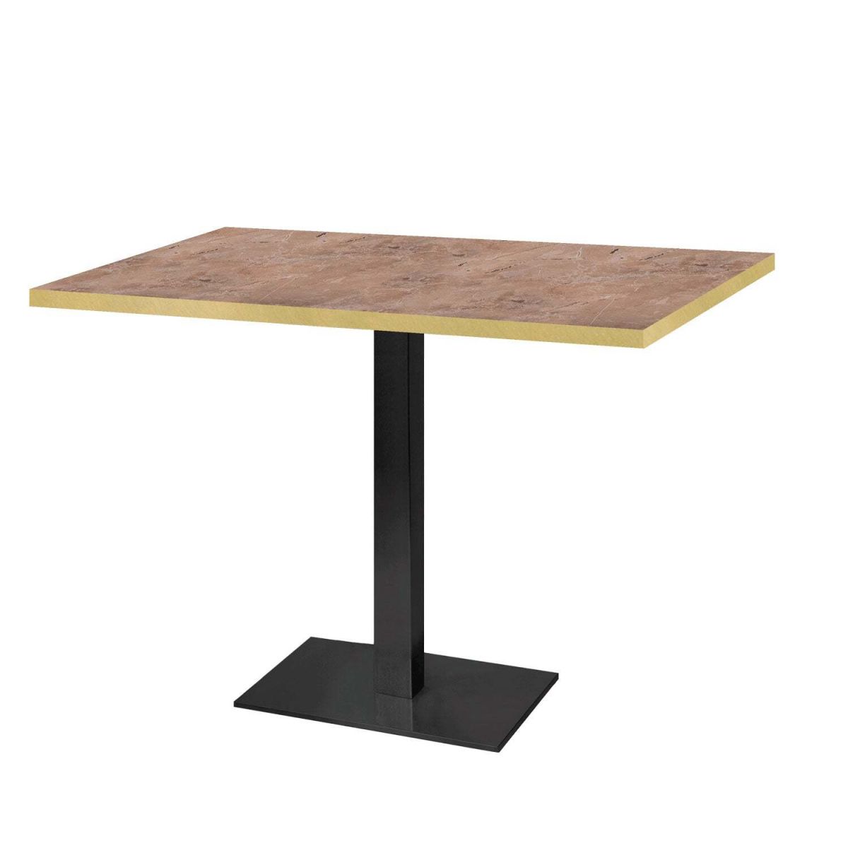 RestooTab Tisch Milan rechteckig - Kanten messingfarben 120x70x75 cm (LxBxH); Platte braun/marmoriert/messing, Gestell schwarz; rechteckig