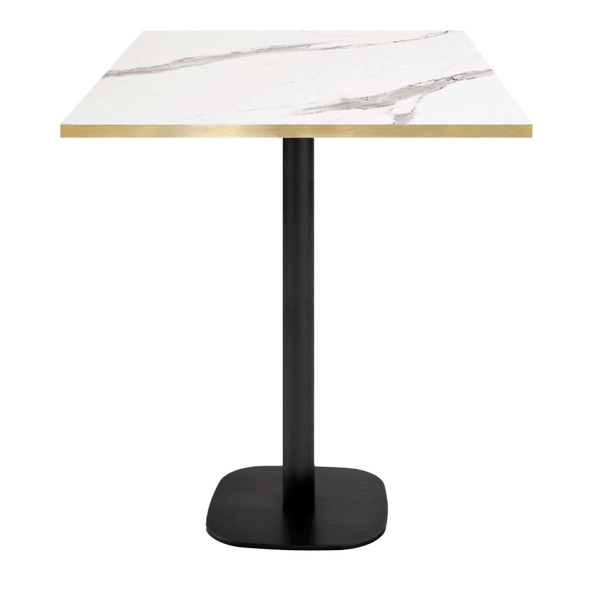 RestooTab Stehtisch Round quadratisch - Kanten messingfarben 70x70x113 cm (LxBxH); Platte weiß, Gestell schwarz; quadratisch