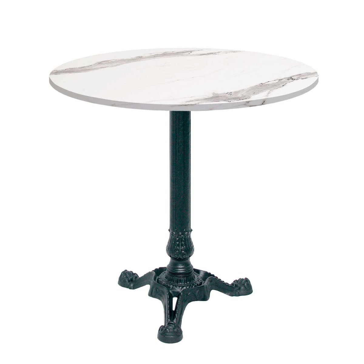 RestooTab Tisch Bistrot rund - Dekor Stein & Holz 70x70x75x70 cm (LxBxHxØ); weiß/grau/marmoriert; Gestell schwarz; rund