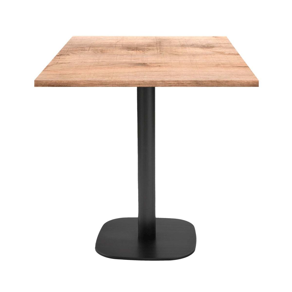 RestooTab Tisch Round quadratisch - Dekor Stein & Holz 70x70x75 cm (LxBxH); Platte eiche/hellbraun, Gestell schwarz; quadratisch