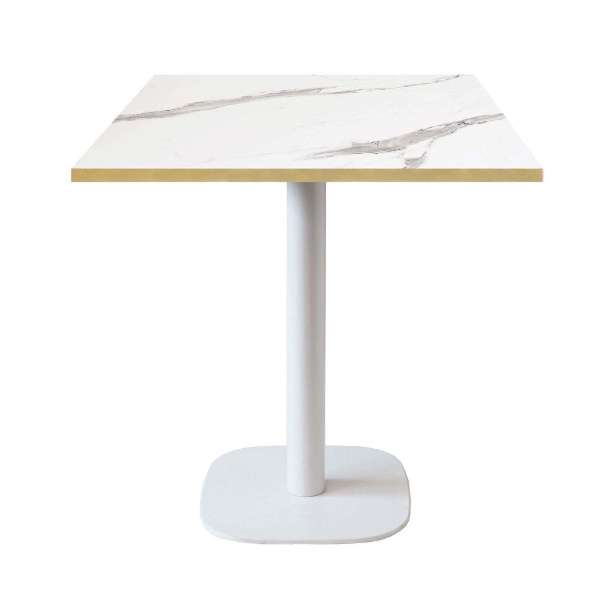 RestooTab Tisch Round quadratisch Gestell weiß - Dekor Holz & Uni 70x70x75 cm (LxBxH); Platte weiß/grau/messing, Gestell weiß; quadratisch