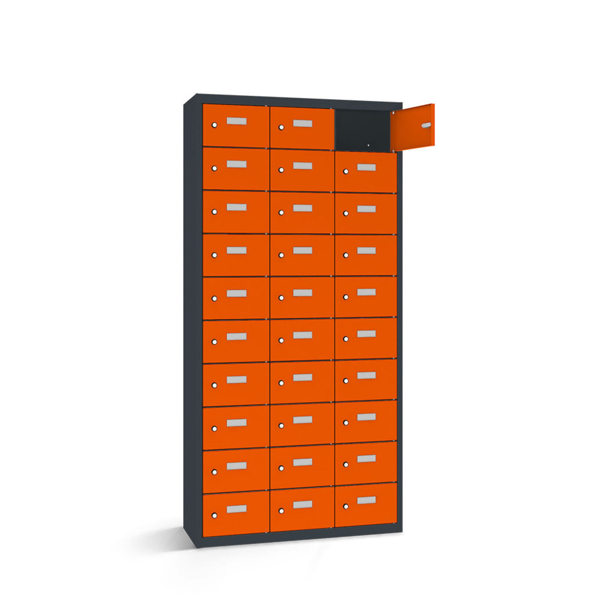 rotstahl Wertfachschrank 30 Fächer mit anthrazitgrauem Korpus 87.5x30x180 cm (BxTxH); orange