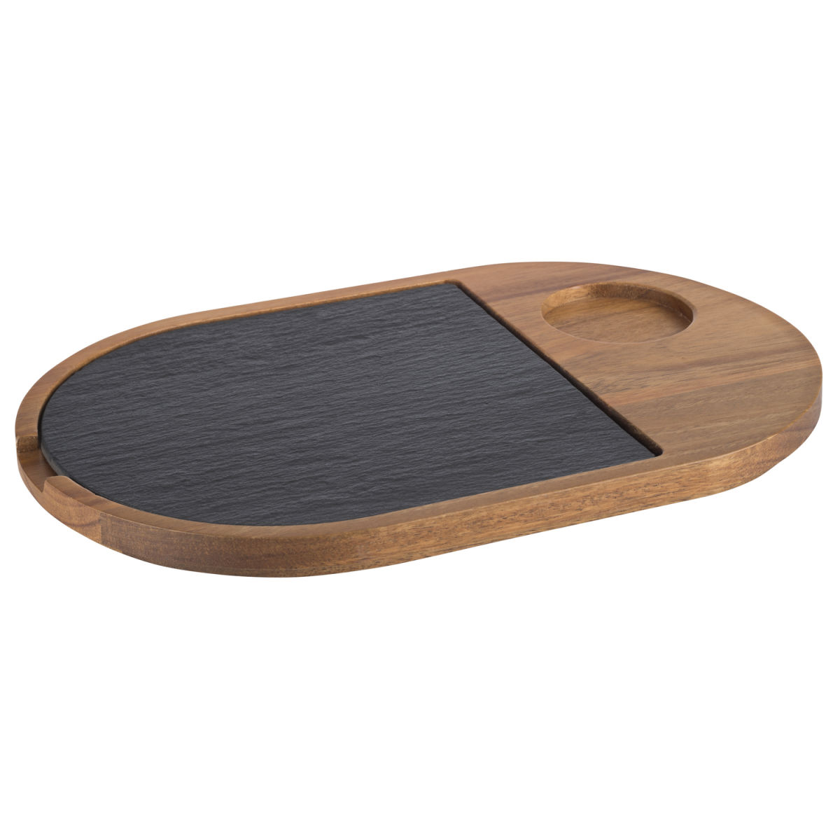 APS Servierbrett FUSIONA, Akazienholz/Naturschiefer; 28x17.5x2 cm (LxBxH); braun/schwarz; oval