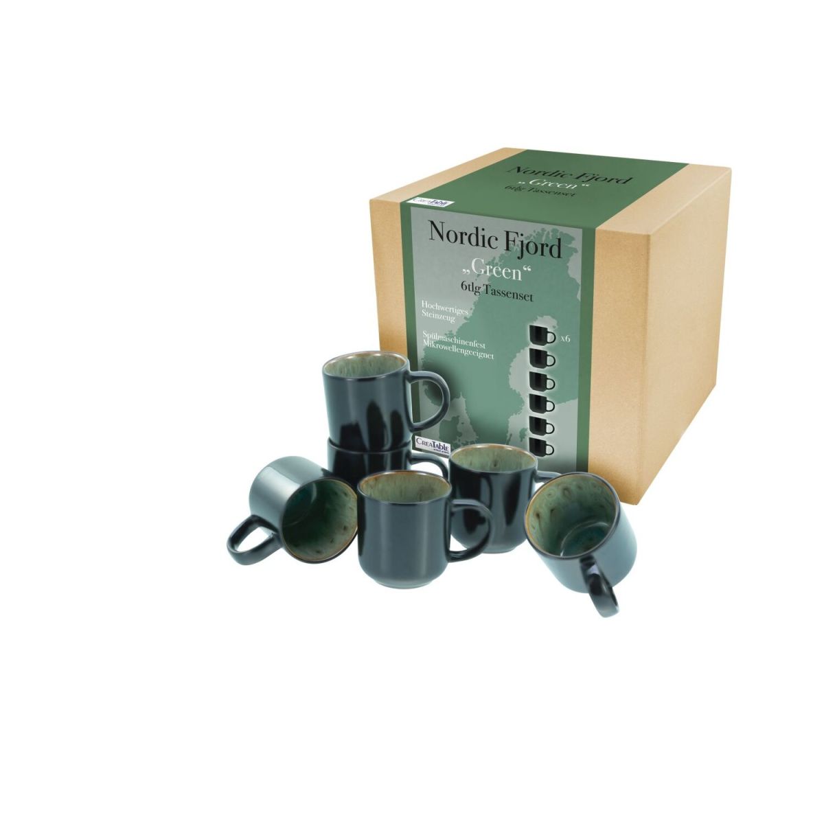 Nordic Fjord - Set di tazze da caffè 6 pezzi CreaTable; 300 ml, 9x10 cm (ØxH); verde; 6 pz. / Pacco