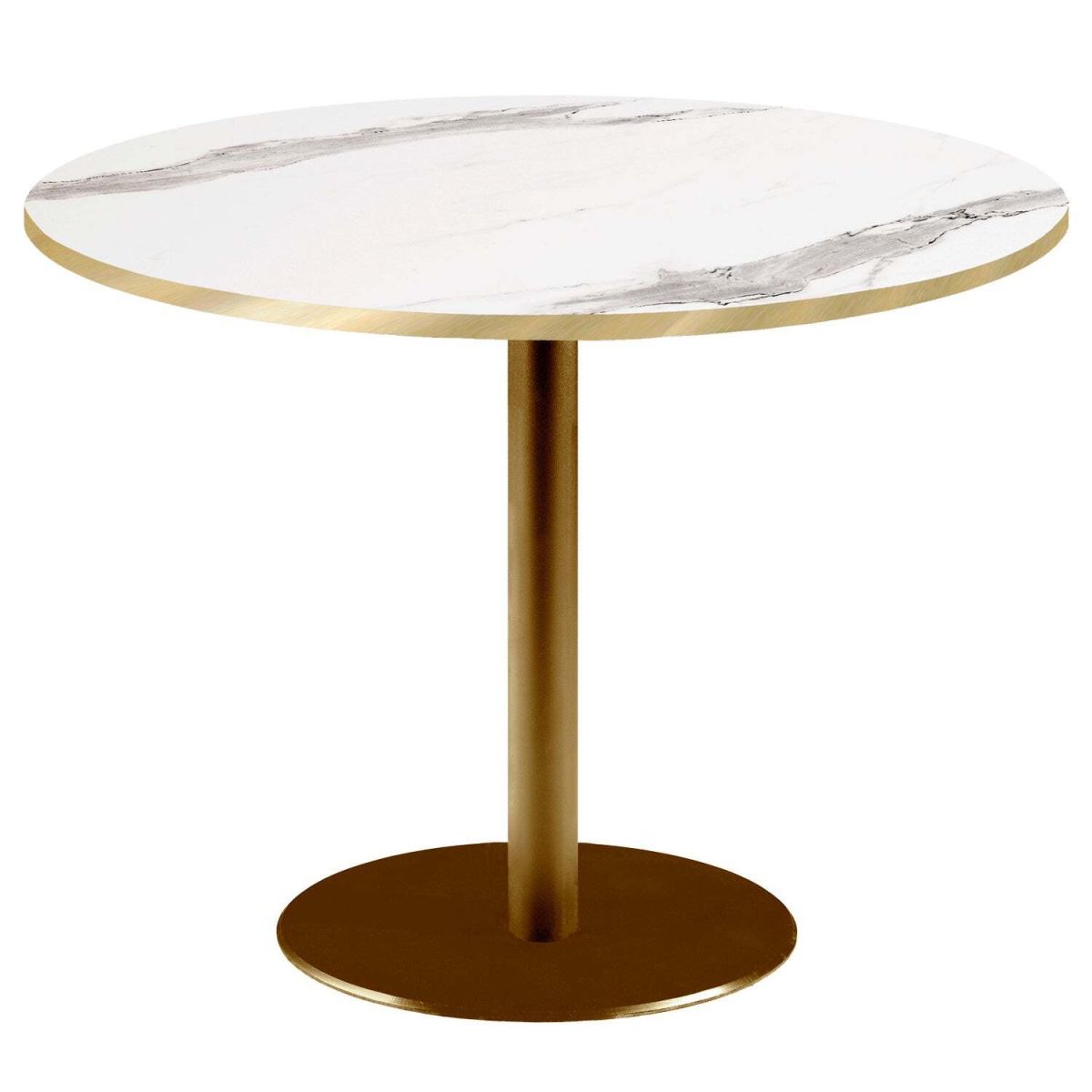 RestooTab Tisch Rome XL rund Gestell goldmetallic - Kanten messingfarben 75x120 cm (HxØ); Platte weiß/grau/messing, Gestell messing; rund