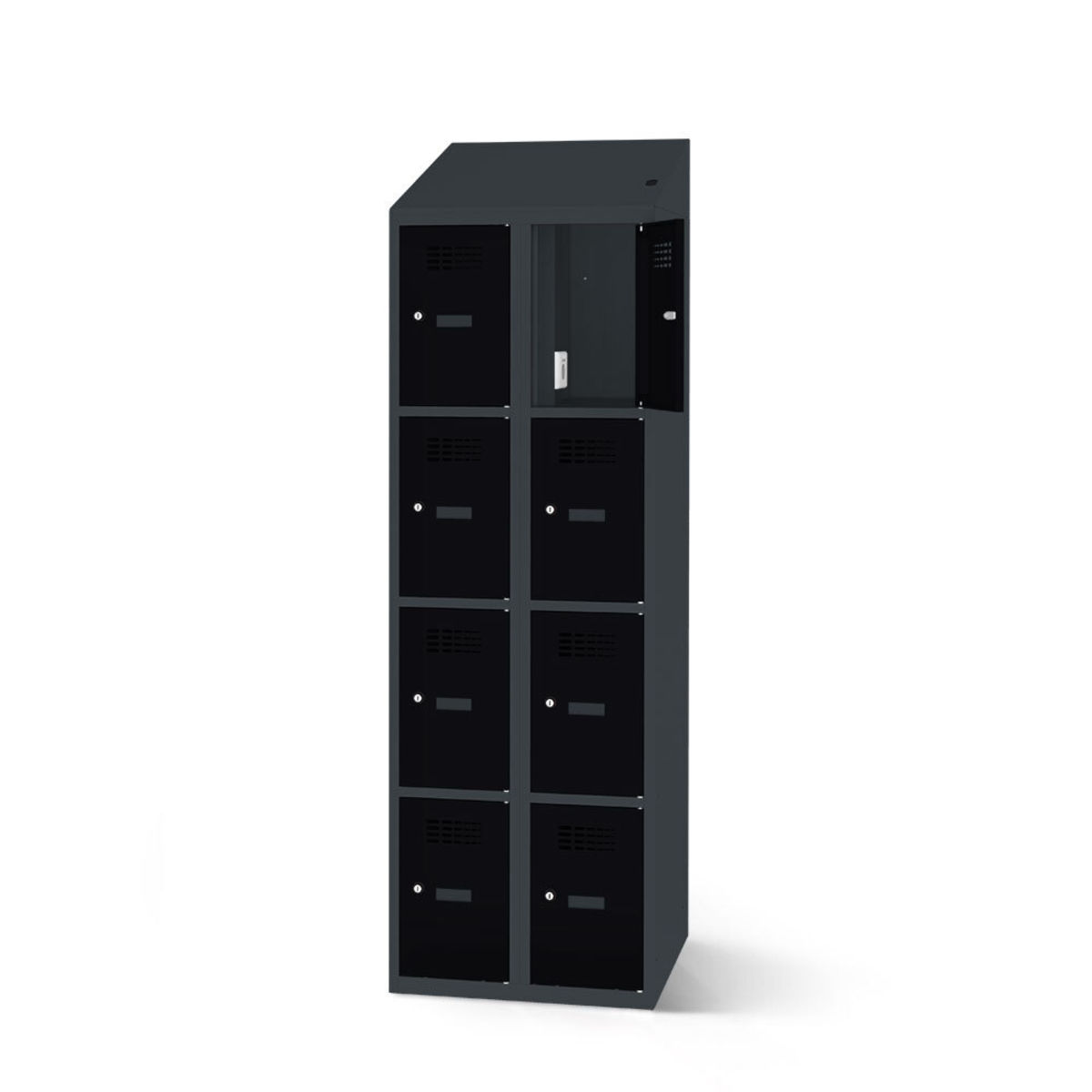 rotstahl Fächerschrank mit Ladefunktion 8 Fächer mit anthrazitgrauem Korpus 60x200 cm (BxH); schwarz