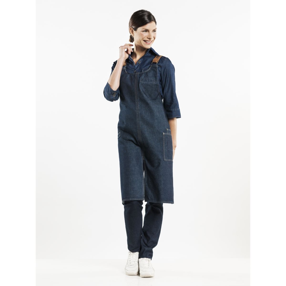 Chaud Devant Latzschürze Forene Cross Blue Denim W75 – L90 90x75 cm (LxB); denim dunkel