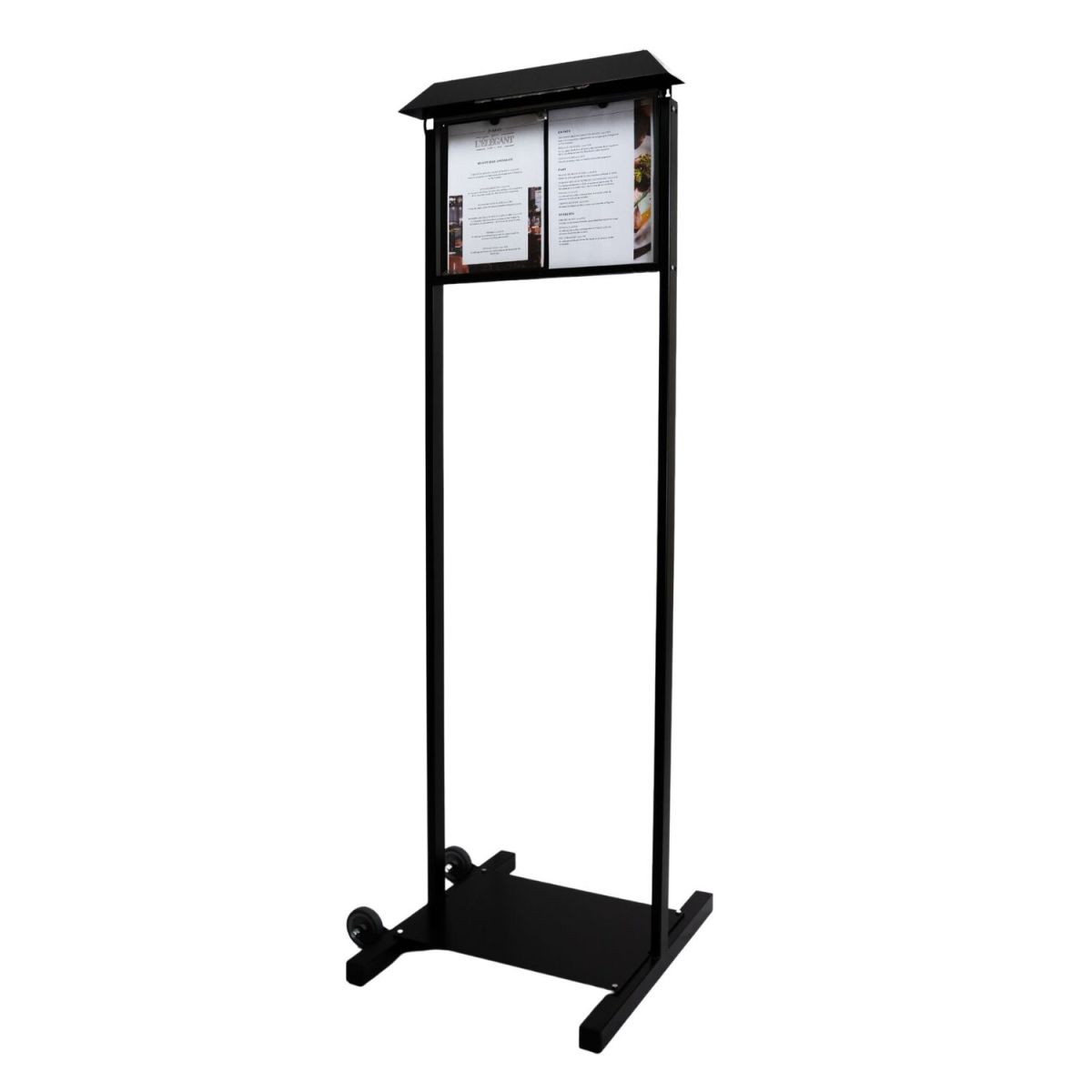 METAFICH Restaurant-Menühalter auf einem Standfuß mit 2 Seiten und integrierter LED. 55x60x158 cm (BxTxH); schwarz