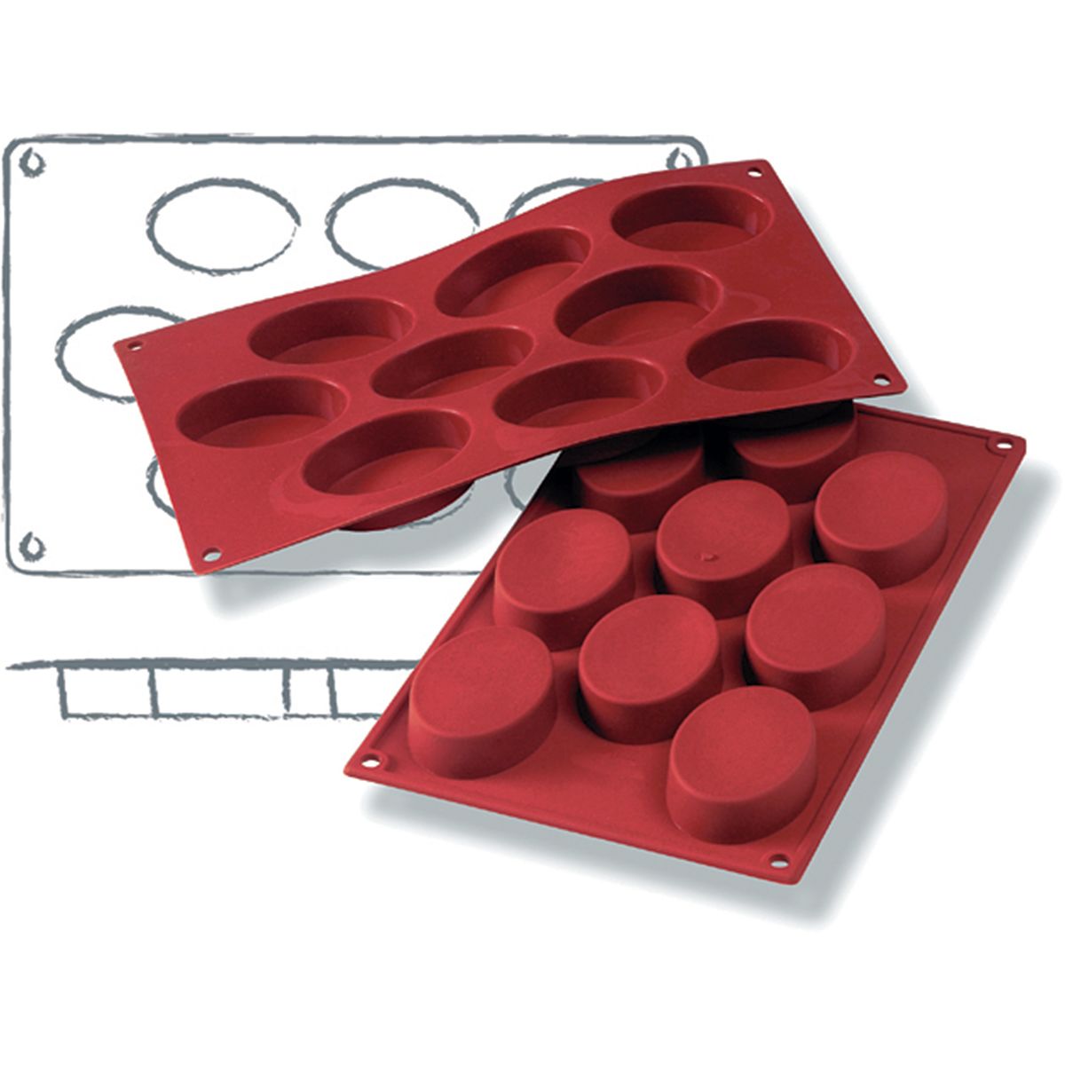 Schneider Silikonbackform Oval 50 ml, 30x17.5x2 cm (LxBxH); rot