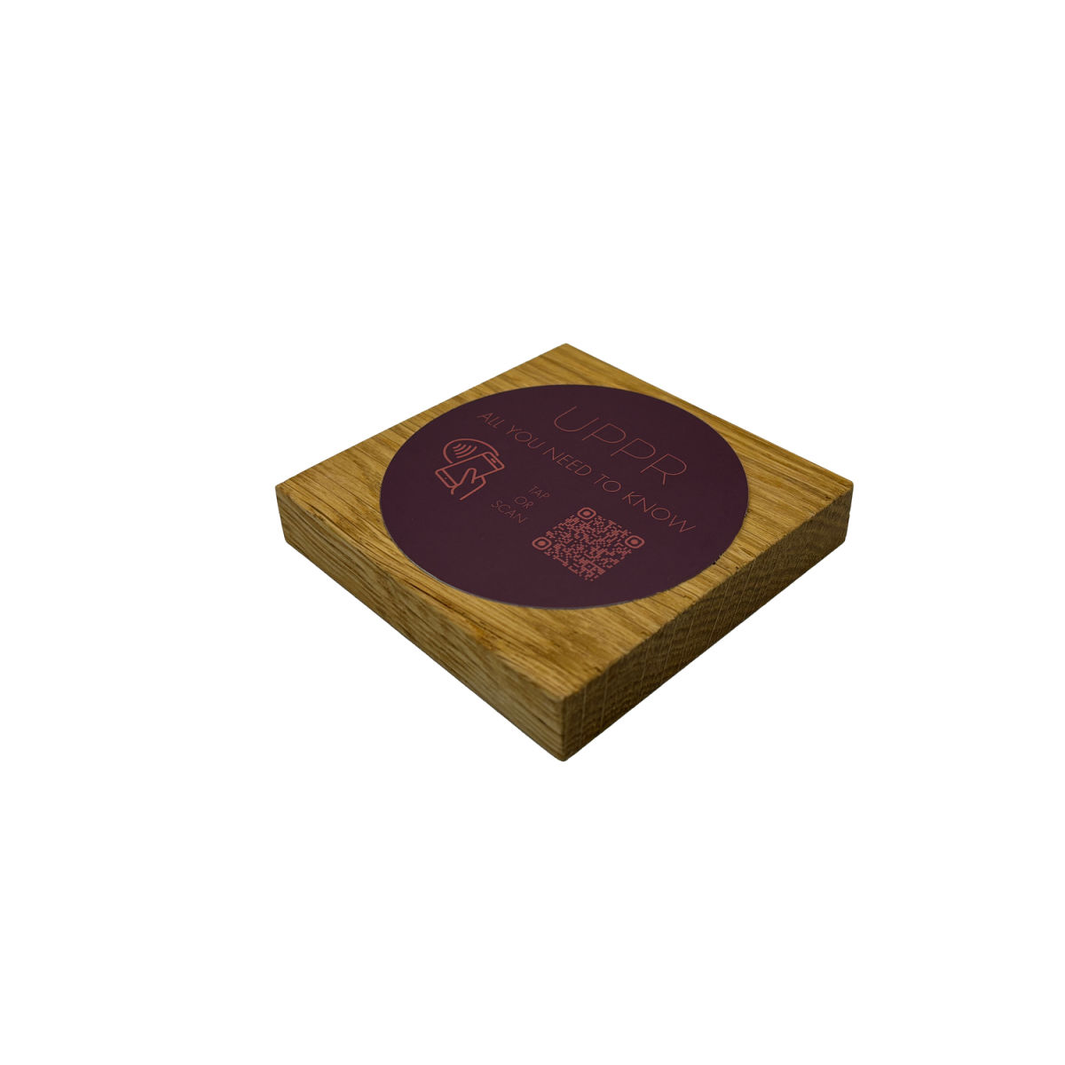 PRODUCTMATE Tischaufsteller liegend schräg mit QR-Code Aufkleber glänzend und NFC-Chip 11x11 cm (BxH); eiche; 25 Stück / Pack