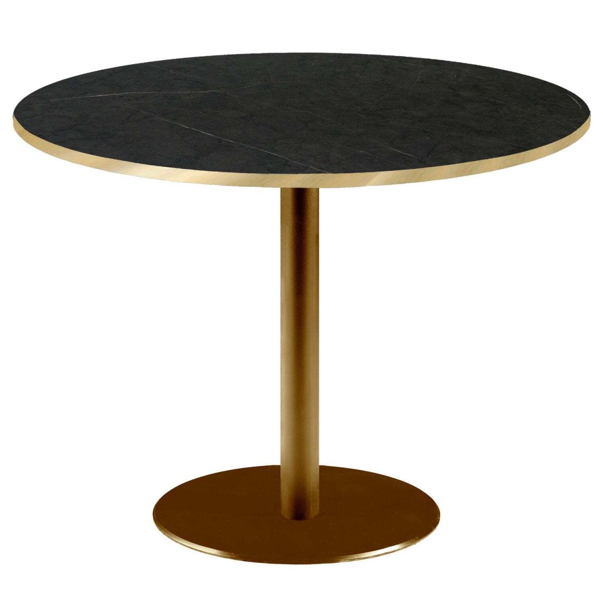 RestooTab Tisch Rome XL rund Gestell goldmetallic - Kanten messingfarben 75x120 cm (HxØ); Platte schwarz/dunkelgrau/messing, Gestell messing; rund