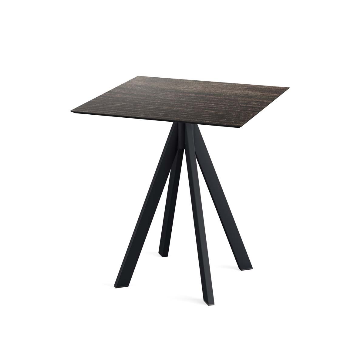 Feros Terrassentisch Infinity Schwarz Gestell + HPL quadratisch 70x70x73.2 cm (LxBxH); dunkelbraun; quadratisch