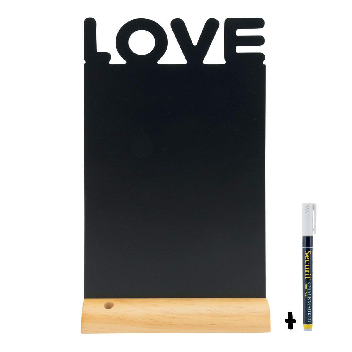 Lavagna da tavolo - Silhouette Love - Base in legno - Pennarello a gesso incluso Securit; 21x33.5 cm (LxH); nero