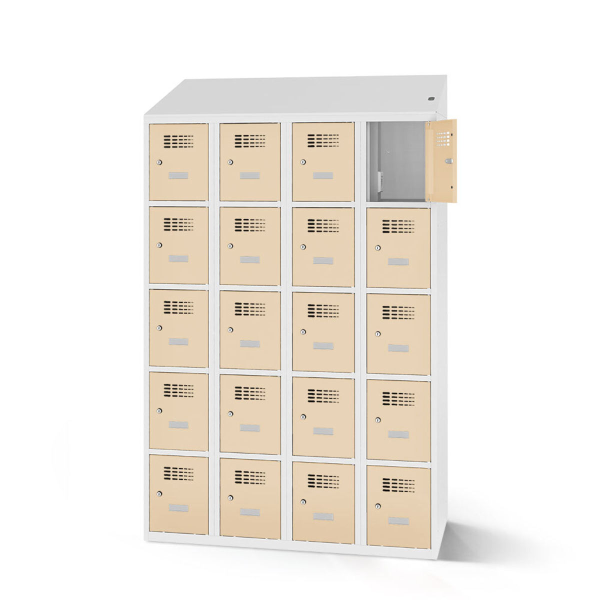 rotstahl Fächerschrank mit Ladefunktion 20 Fächer mit lichtgrauem Korpus 120x200 cm (BxH); elfenbein