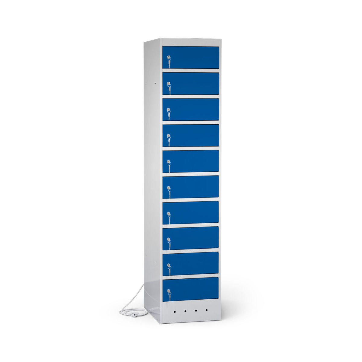 rotstahl Laptopschrank 10 Fächer mit lichtgrauem Korpus 40x180 cm (BxH); dunkelblau