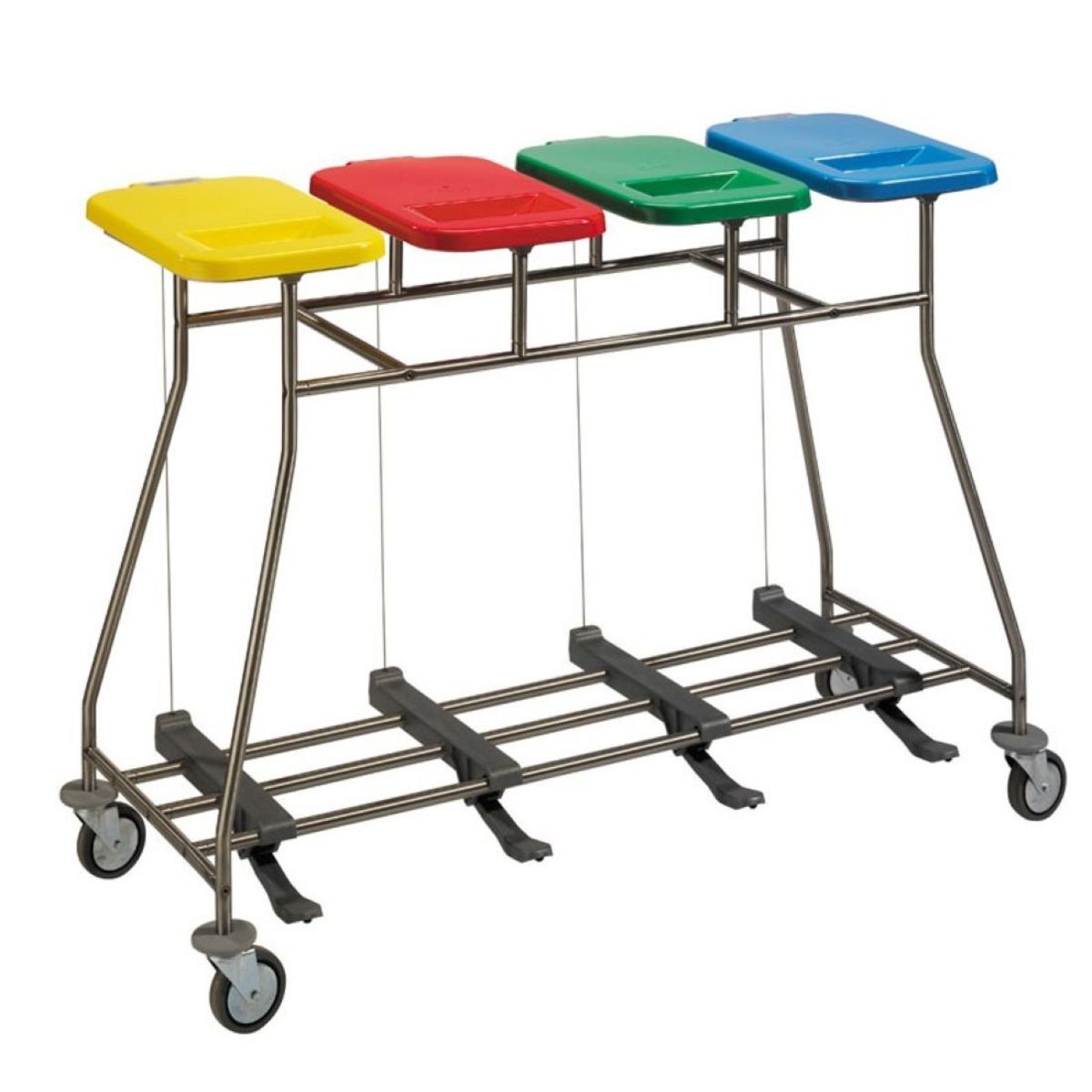 QUATRO Sammelwagen für Wäsche und Abfall mit Pedalen VIERFACH 124x95 cm (BxH); silber