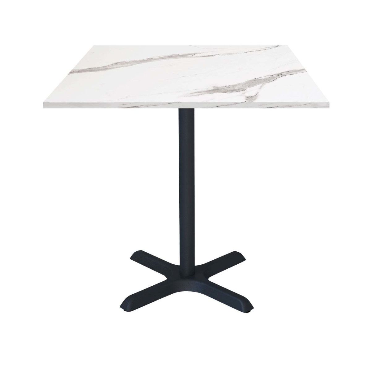 RestooTab Tisch Dina quadratisch - Dekor Stein 70x70x74 cm (LxBxH); Platte weiß, Gestell schwarz; quadratisch