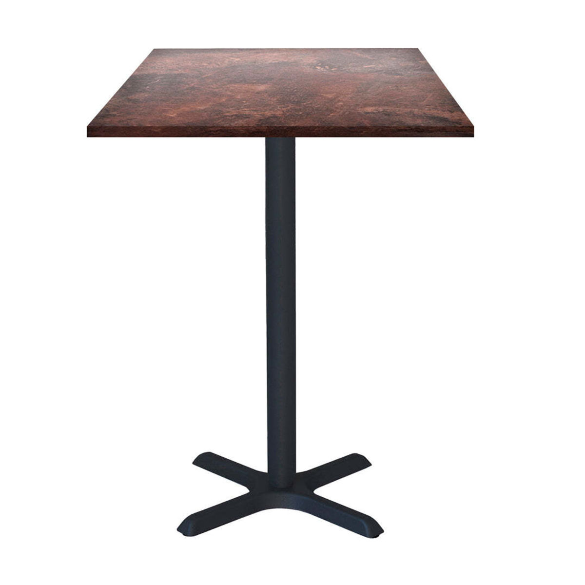 RestooTab Stehtisch Dina quadratisch - Dekor Stein 60x60x112 cm (LxBxH); Platte rot, Gestell schwarz; quadratisch