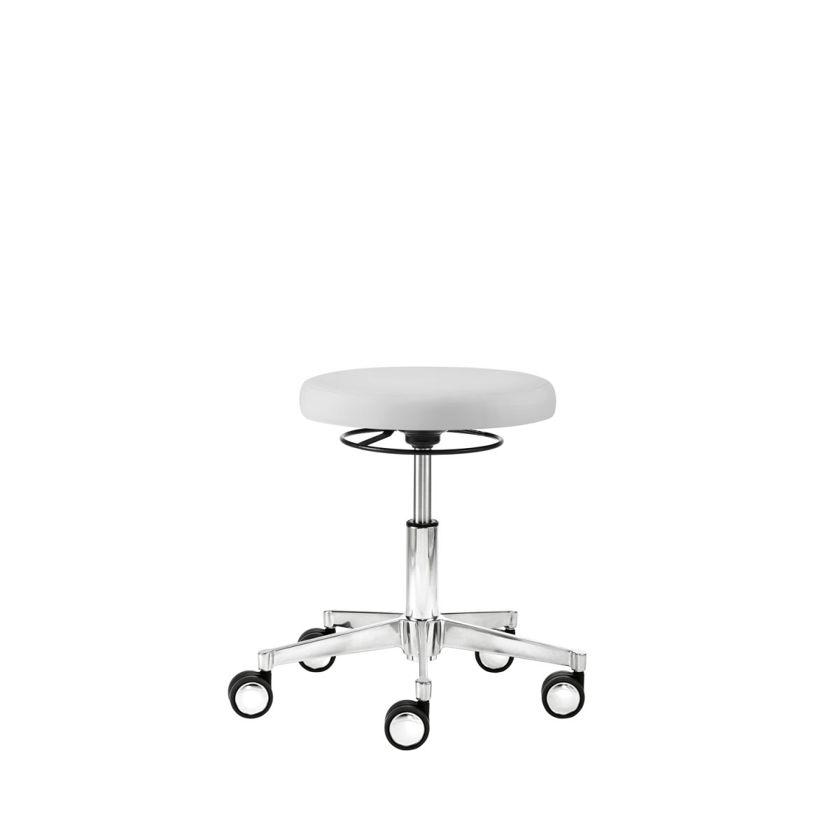 Mayer Sitzmöbel Rollhocker Profi Kunstleder desinfizierbar 48x52x41.5 cm (BxTxH); Sitz kaltweiß, Gestell chrom; rund
