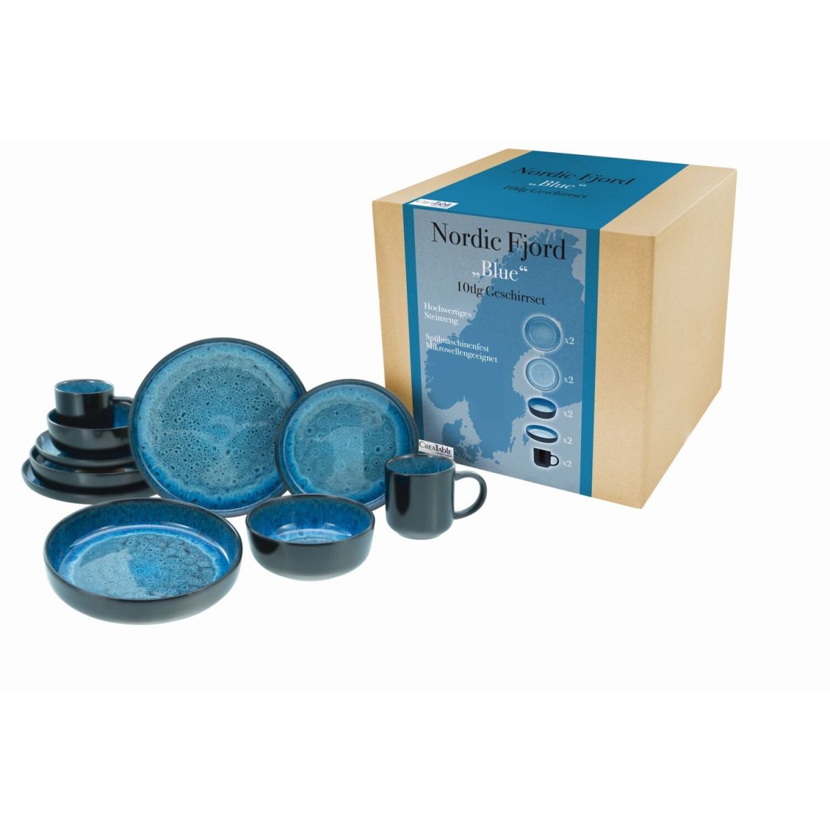 Nordic Fjord - Servizio da tavola da 10 pezzi CreaTable; blu