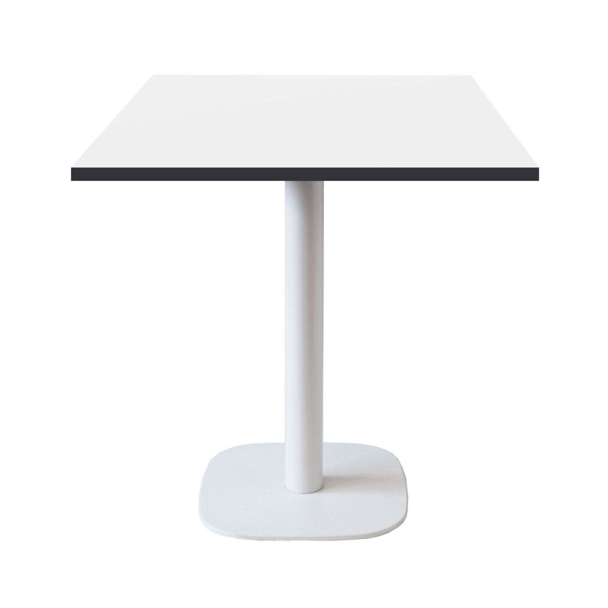 RestooTab Tisch Round quadratisch Gestell weiß - Dekor Holz & Uni 70x70x75 cm (LxBxH); Platte weiß/schwarz, Gestell weiß; quadratisch