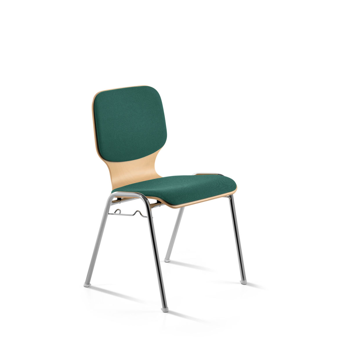 Mayer Sitzmöbel Stapelstuhl Holz gepolstert mit Reihenverbinder 53x50x82 cm (BxTxH); Sitz petrol, Gestell chrom