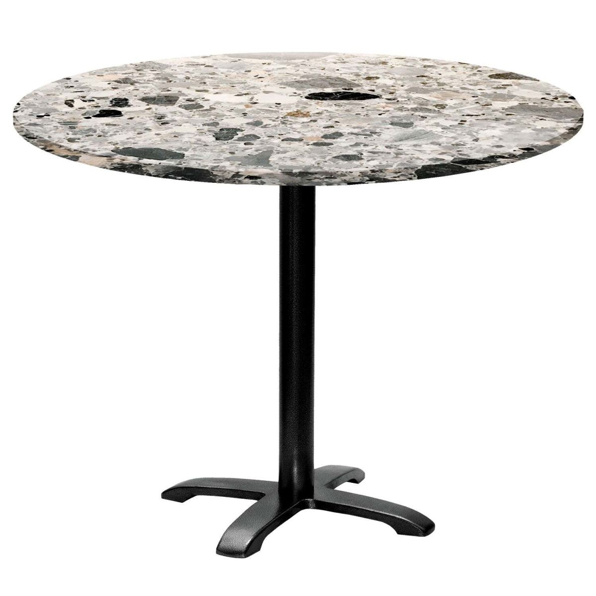 RestooTab Tisch Bazila rund - Dekor Stein 74x110 cm (HxØ); Platte grau/terrazzo, Gestell schwarz; rund