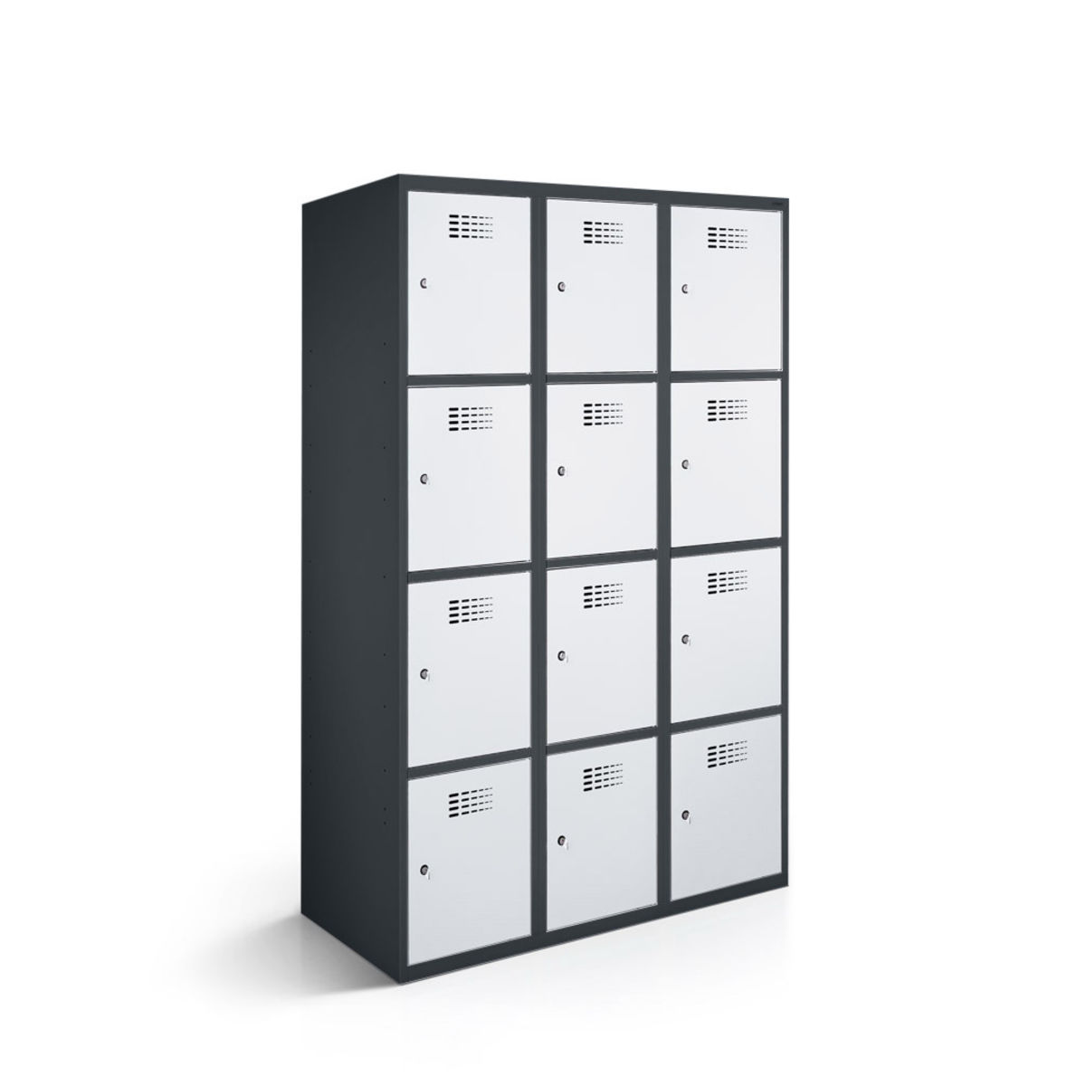 rotstahl Fächerschrank 12 Fächer 3x4 mit anthrazitgrauem Korpus 90x50x180 cm (BxTxH); hellgrau