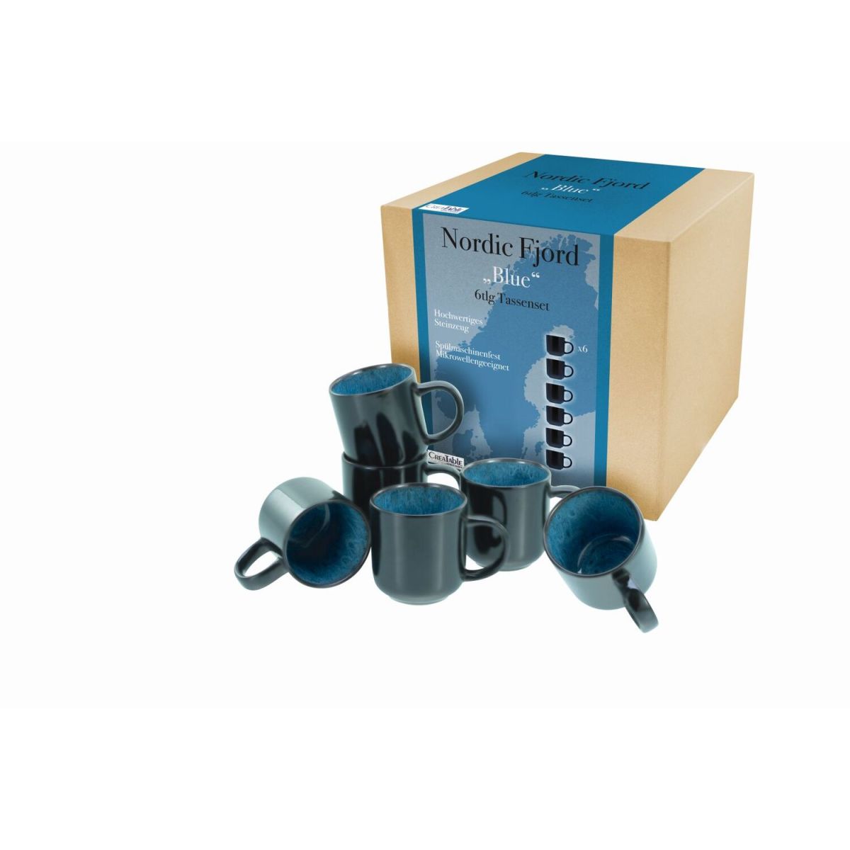 Nordic Fjord - Set di tazze da caffè 6 pezzi CreaTable; 300 ml, 9x10 cm (ØxH); blu; rotonda; 6 pz. / Pacco