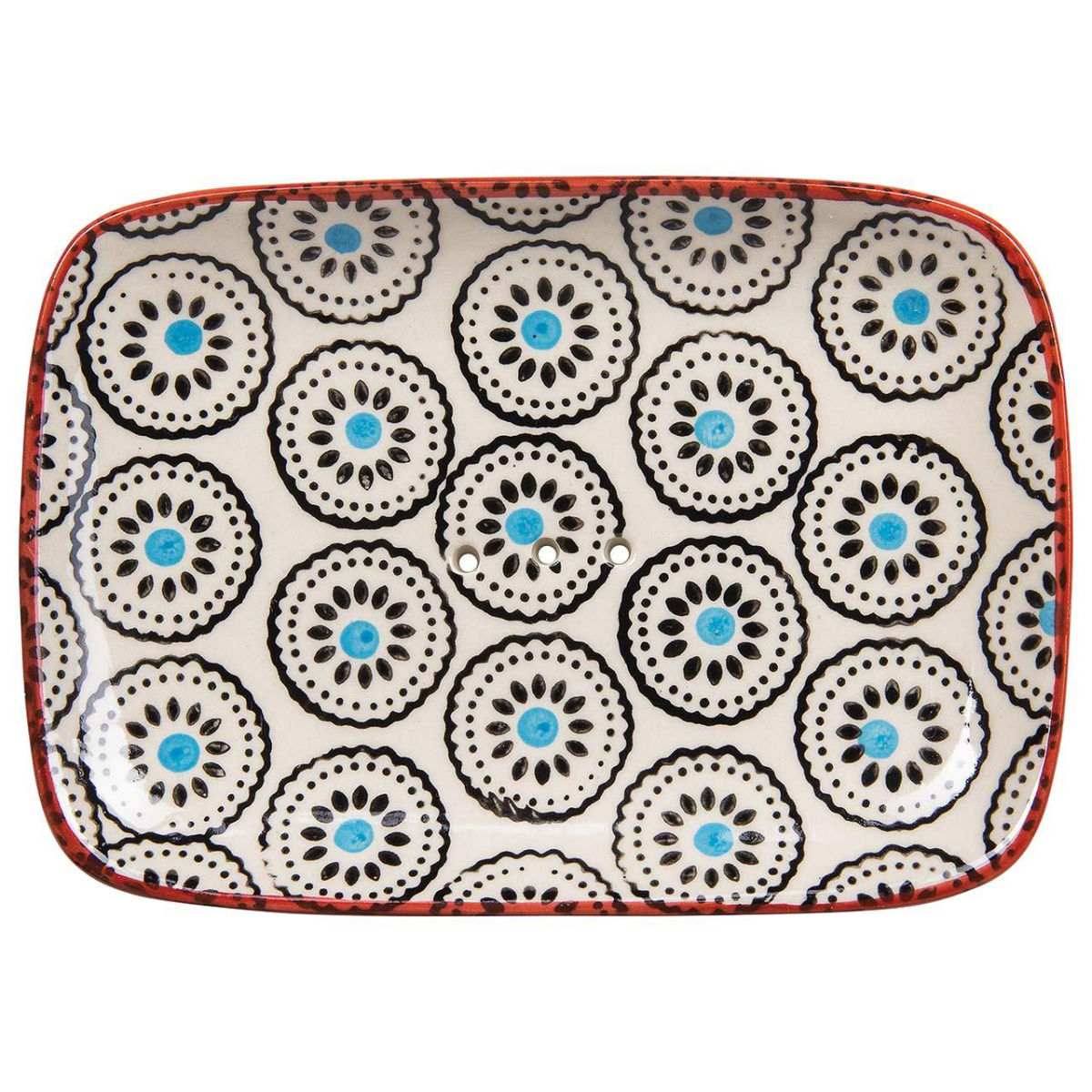 tranquillo Seifenschale 'ETHNO' aus Steinzeug, rechteckig; 14x2x9.5 cm (BxHxT); blau/schwarz/creme/rot; rechteckig
