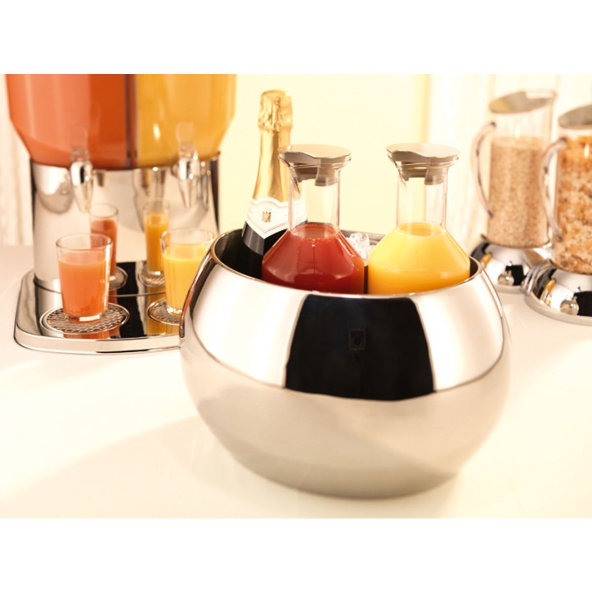 Frilich Getränke-Set Triplet Glas,Edelstahl poliert 4-teilig 3.6 l, 32x33 cm (ØxH); silber/transparent