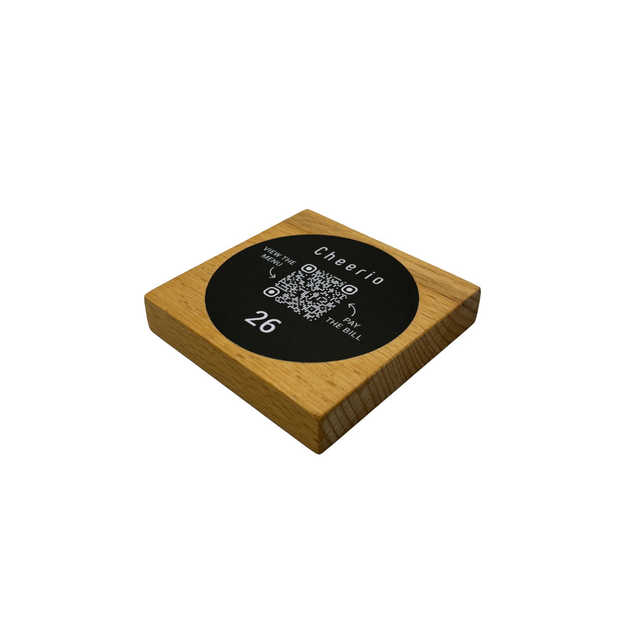 PRODUCTMATE Tischaufsteller liegend gerade mit QR-Code Aufkleber matt 11x11 cm (BxH); buche/braun; 25 Stück / Pack