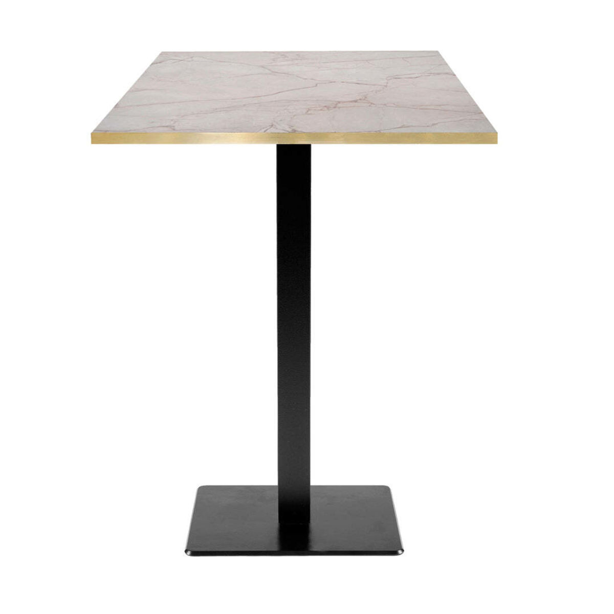 RestooTab Stehtisch Milan quadratisch - Kanten messingfarben 60x60x113 cm (LxBxH); Platte wollweiß/marmoriert/messing, Gestell schwarz; quadratisch